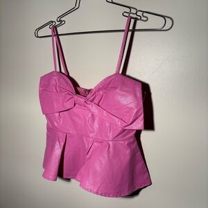 Judith March Faux Leather Pink Bow Peplum Tank